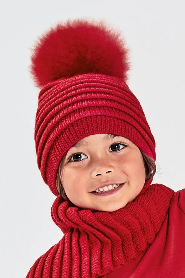 Kids (4-5 Years) Ribbed Hat with Oversized Fur Pompon