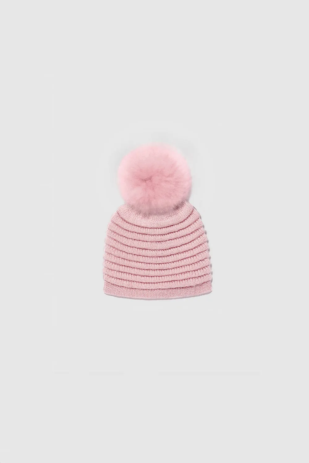 Kids (4-5 Years) Ribbed Hat with Oversized Fur Pompon