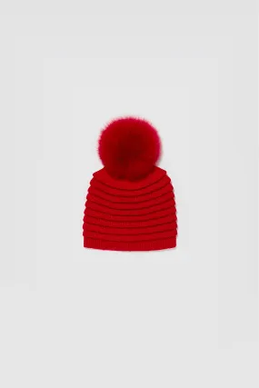 Kids (4-5 Years) Ribbed Hat with Oversized Fur Pompon