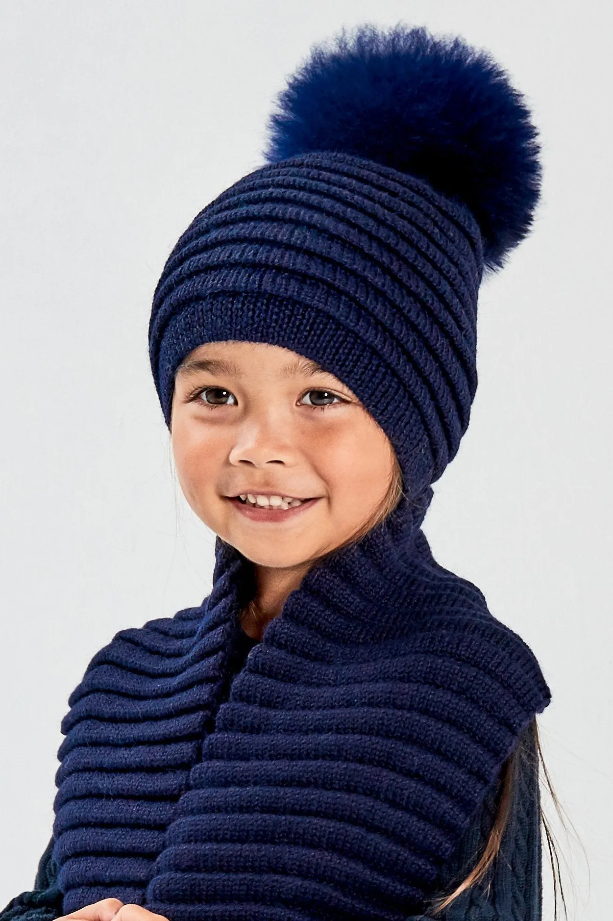 Kids (4-5 Years) Ribbed Hat with Oversized Fur Pompon