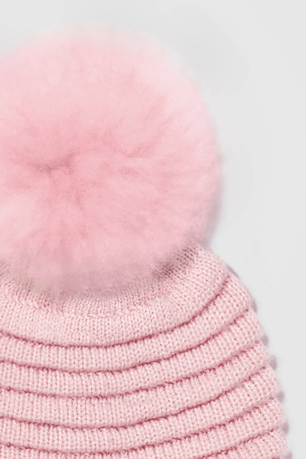 Kids (4-5 Years) Ribbed Hat with Oversized Fur Pompon