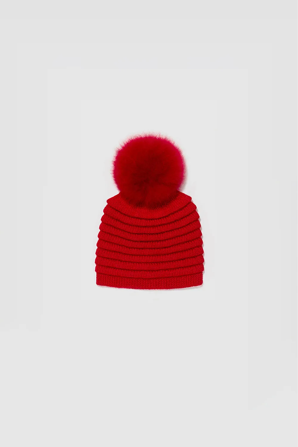 Kids (4-5 Years) Ribbed Hat with Oversized Fur Pompon