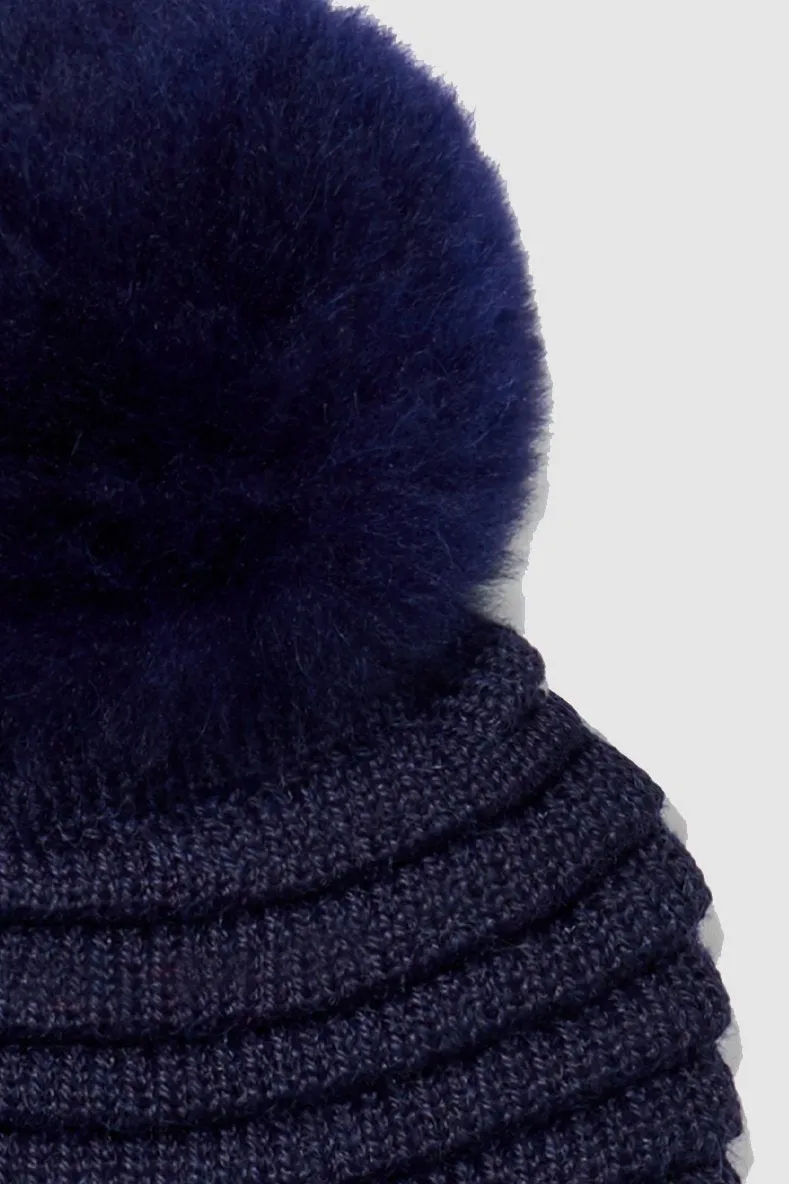 Kids (4-5 Years) Ribbed Hat with Oversized Fur Pompon