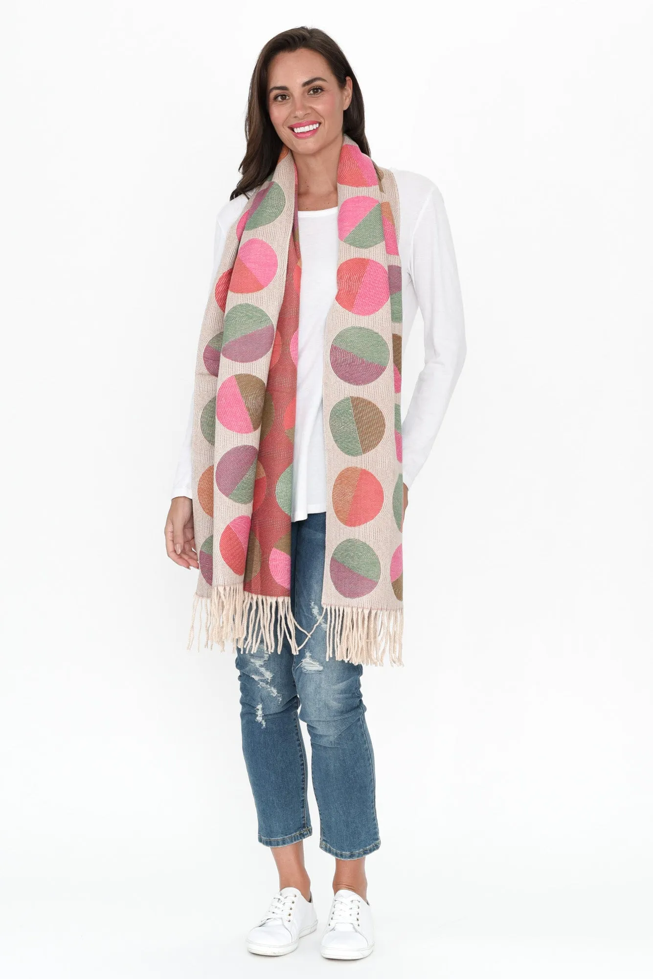 Kindra Pink Geo Tassel Scarf