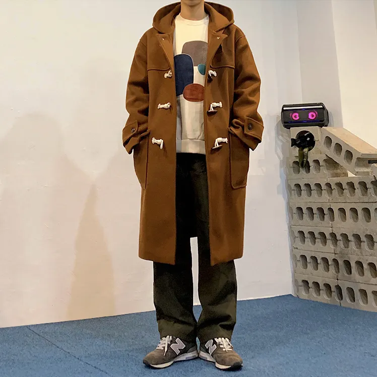 [Korean Style] 3 Colors Hooded Duffle Coat