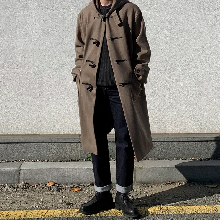 [Korean Style] Black / Brown Hooded Duffle Coat