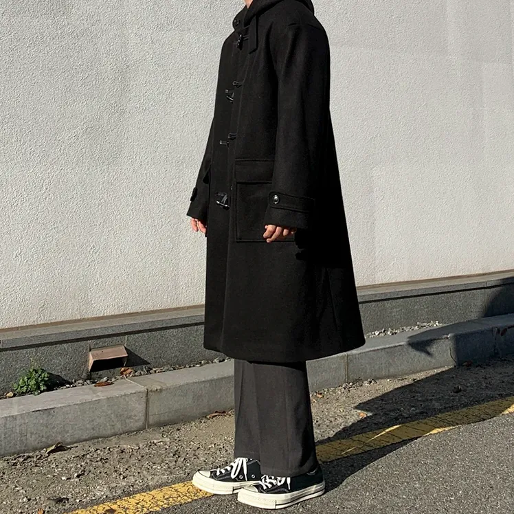 [Korean Style] Black / Brown Hooded Duffle Coat