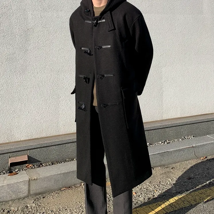 [Korean Style] Black / Brown Hooded Duffle Coat