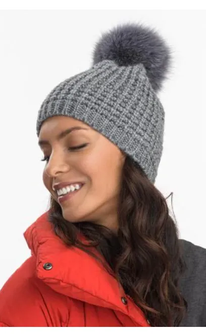 Kyi Kyi Knitted Faux Fur Pom Pom Hat