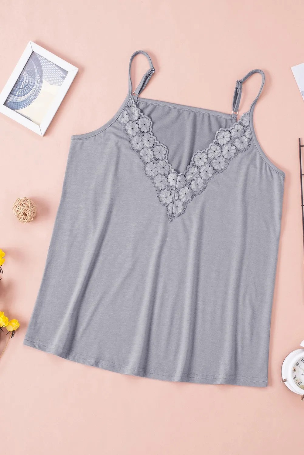 Lace V-Neck Knit Cami Top