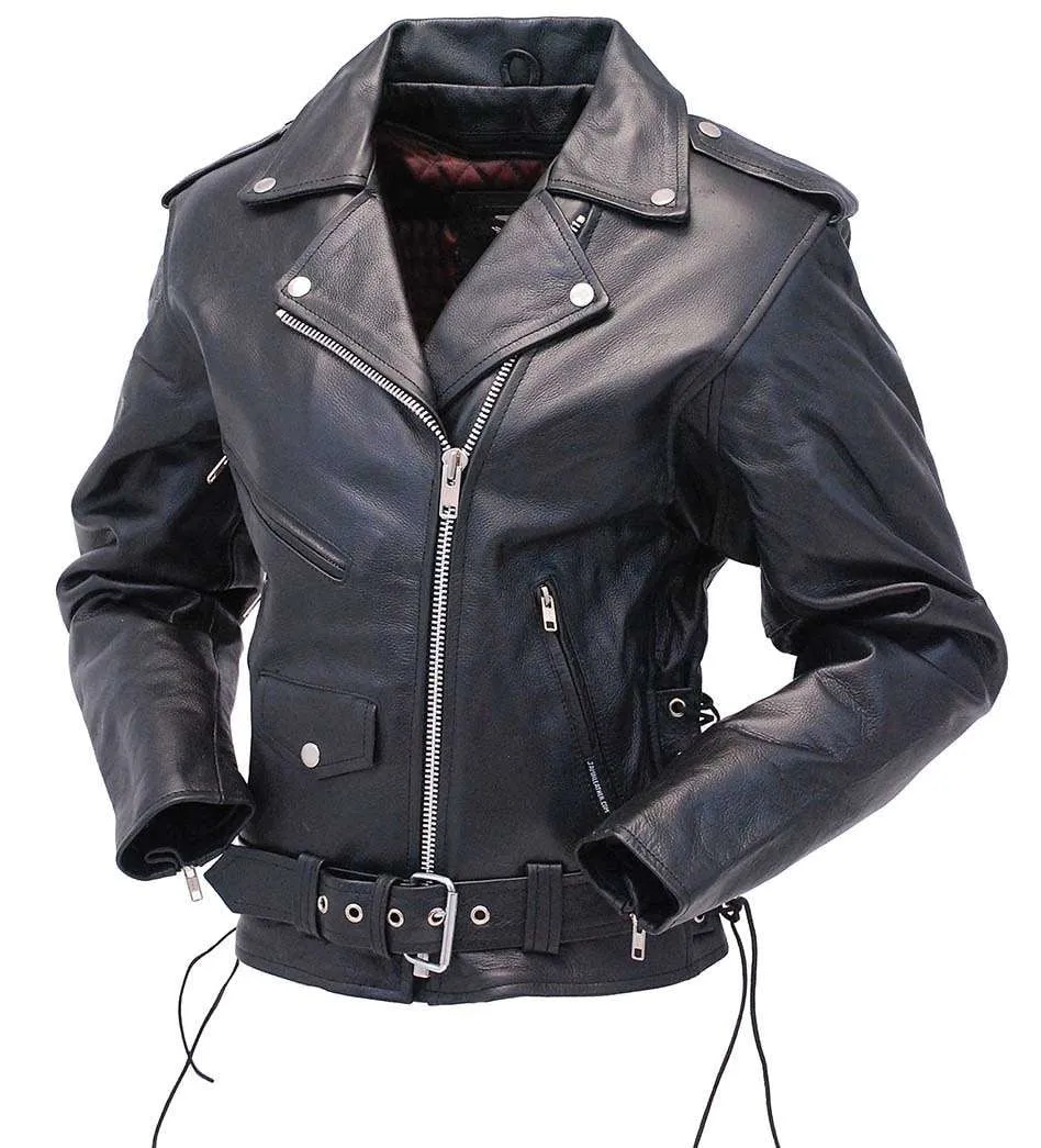 Ladies Genuine Leather Motorcycle Jacket w/Zip Out #L52LZ