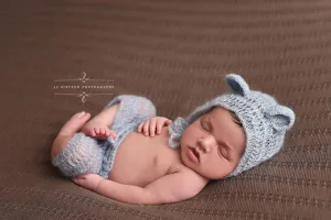 Light Blue Mohair Teddy Bear Hat and Shorts Set