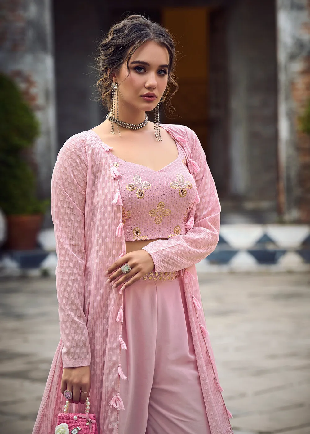 Lovely Dusty Pink Exclusive Koti Style Co-Ords Palazzo Suit