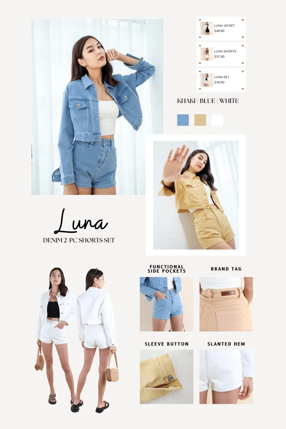 LUNA CURVE HEM DENIM SHORTS IN BLUE