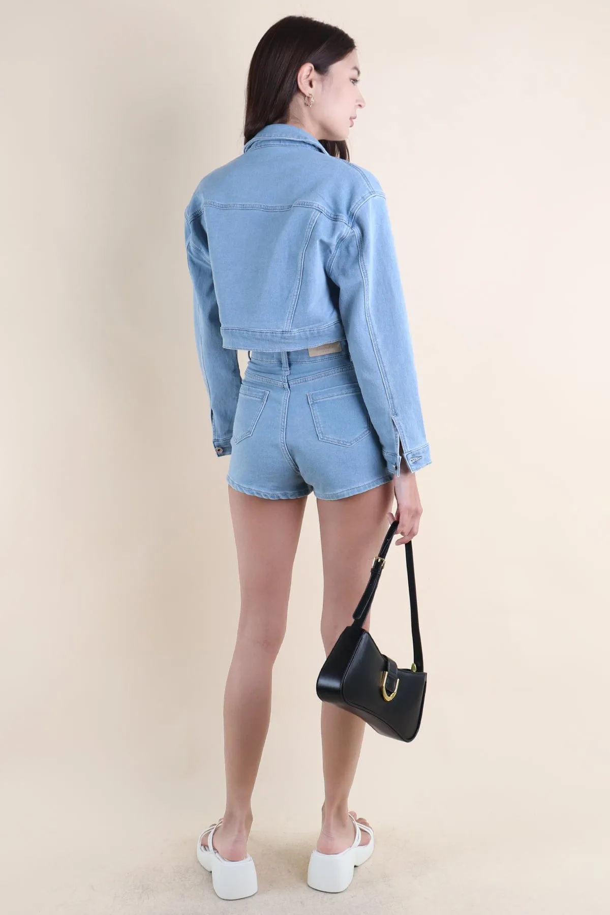 LUNA DENIM 2-PC SHORTS SET IN BLUE