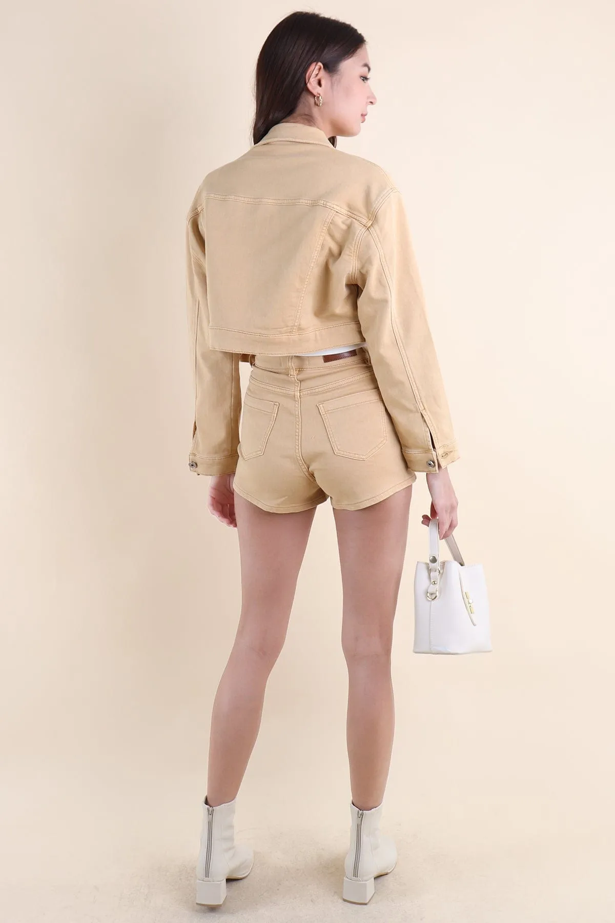 LUNA DENIM 2-PC SHORTS SET IN KHAKI