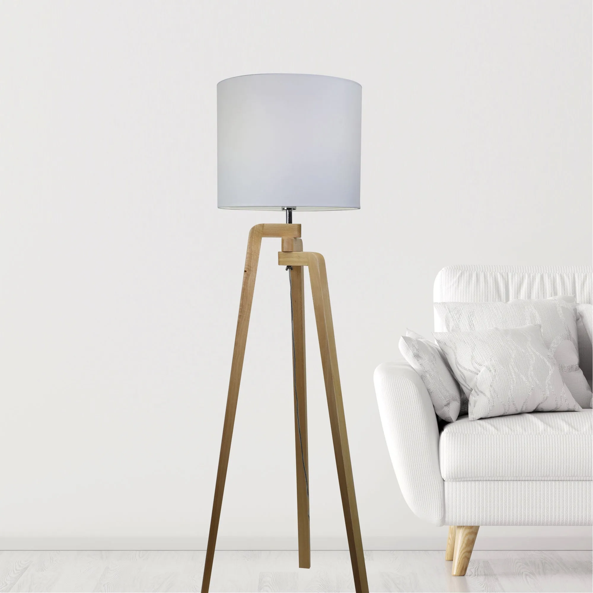 LUND FLOOR LAMP Scandi Inspired Timber Tripod Lamp with Shade