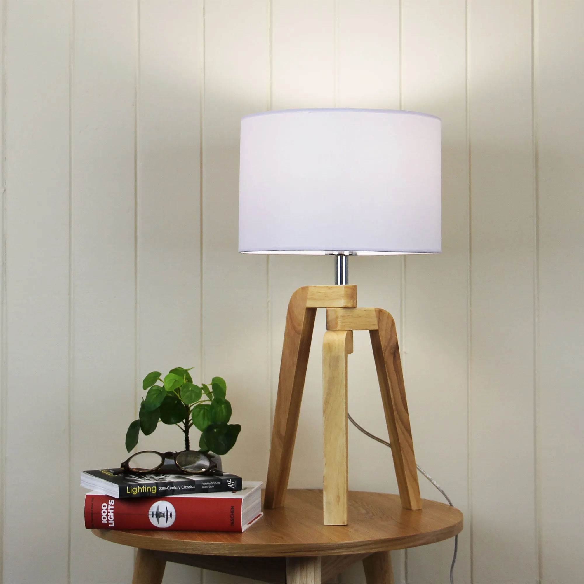 LUND TABLE LAMP Scandi Inspired Timber Tripod Lamp with Shade