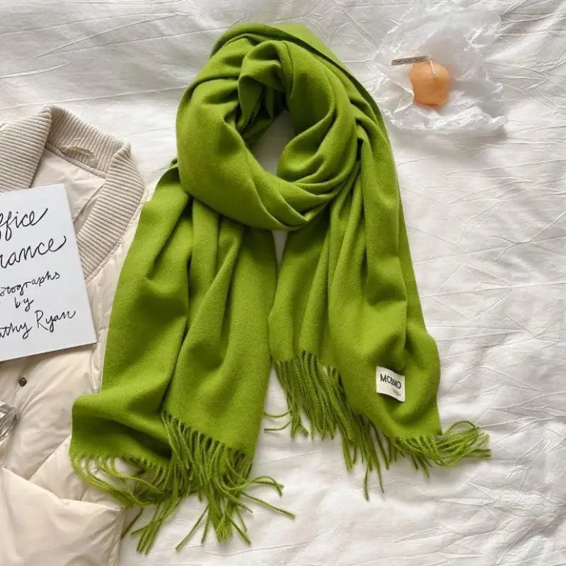 MAC049 Imitation Cashmere Solid Color Basic Tassel Scarf