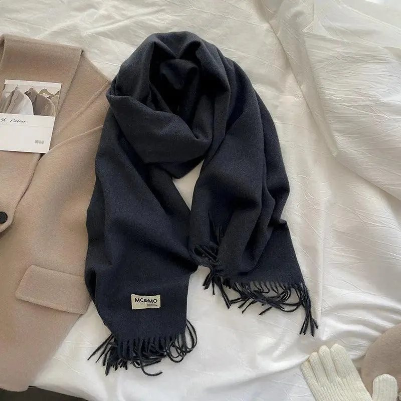 MAC049 Imitation Cashmere Solid Color Basic Tassel Scarf