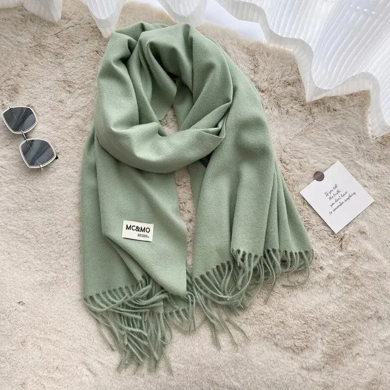 MAC049 Imitation Cashmere Solid Color Basic Tassel Scarf