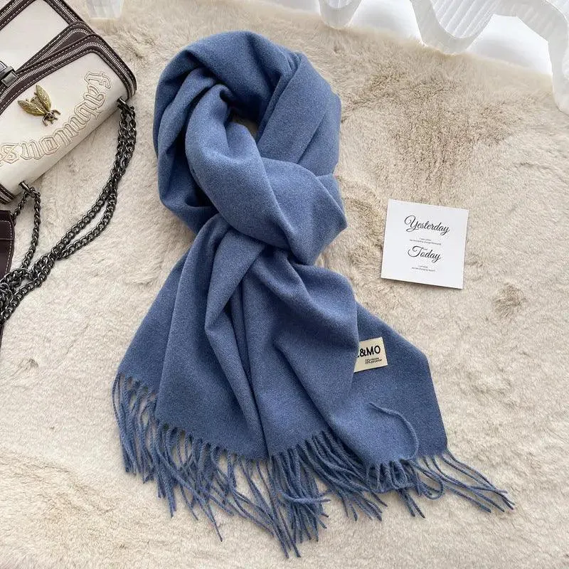 MAC049 Imitation Cashmere Solid Color Basic Tassel Scarf