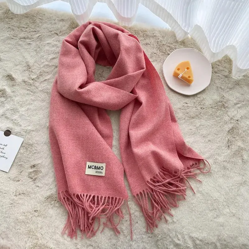 MAC049 Imitation Cashmere Solid Color Basic Tassel Scarf