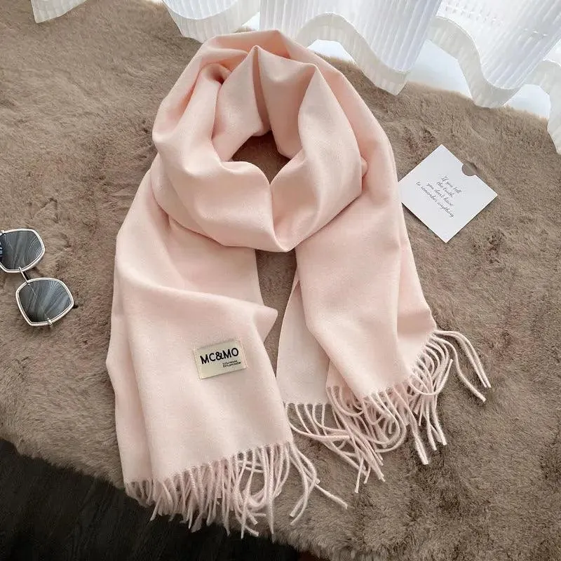 MAC049 Imitation Cashmere Solid Color Basic Tassel Scarf