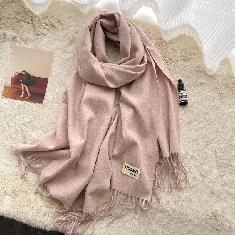 MAC049 Imitation Cashmere Solid Color Basic Tassel Scarf