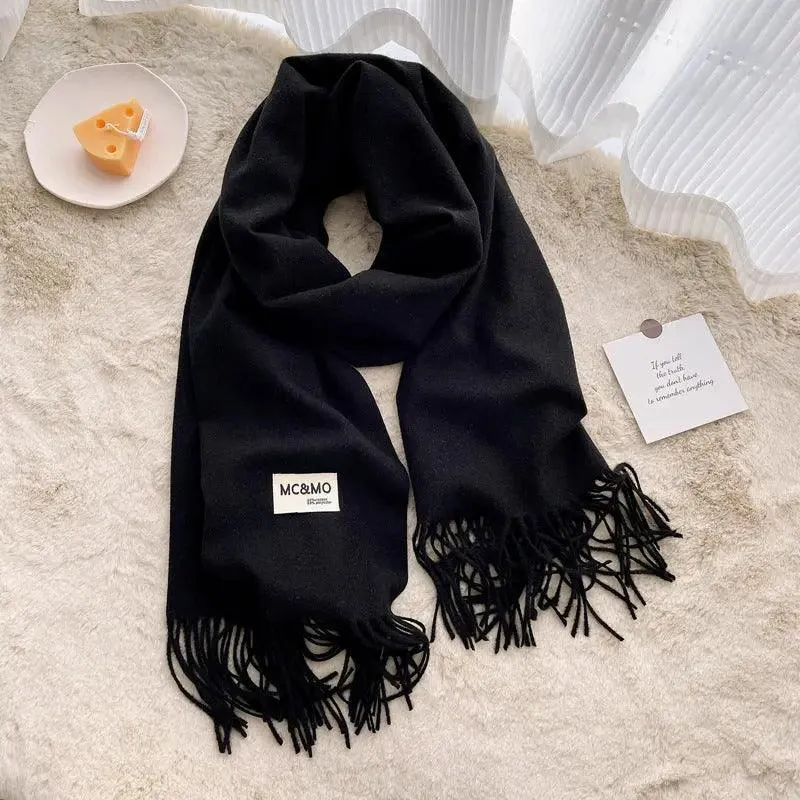 MAC049 Imitation Cashmere Solid Color Basic Tassel Scarf