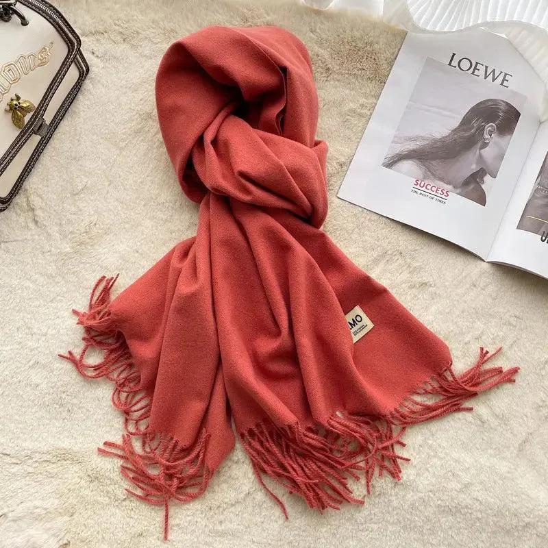 MAC049 Imitation Cashmere Solid Color Basic Tassel Scarf