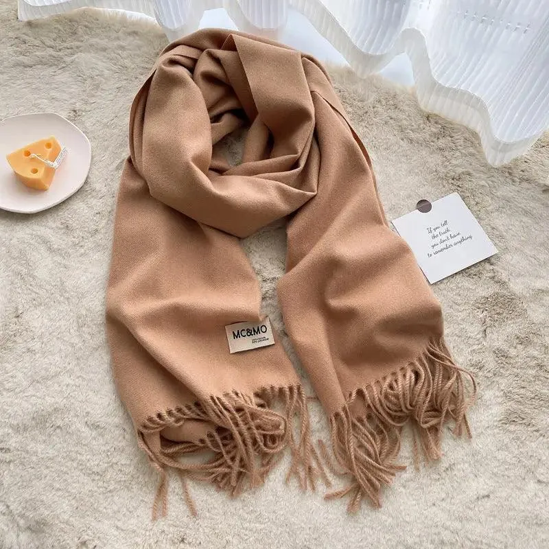 MAC049 Imitation Cashmere Solid Color Basic Tassel Scarf