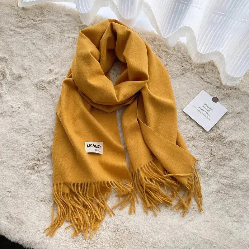 MAC049 Imitation Cashmere Solid Color Basic Tassel Scarf