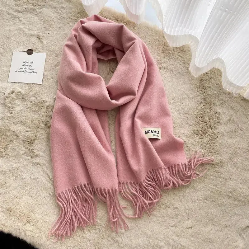 MAC049 Imitation Cashmere Solid Color Basic Tassel Scarf