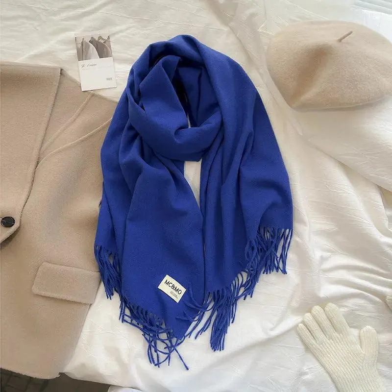 MAC049 Imitation Cashmere Solid Color Basic Tassel Scarf