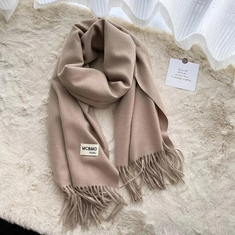 MAC049 Imitation Cashmere Solid Color Basic Tassel Scarf