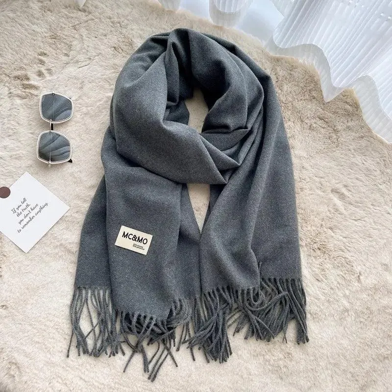 MAC049 Imitation Cashmere Solid Color Basic Tassel Scarf