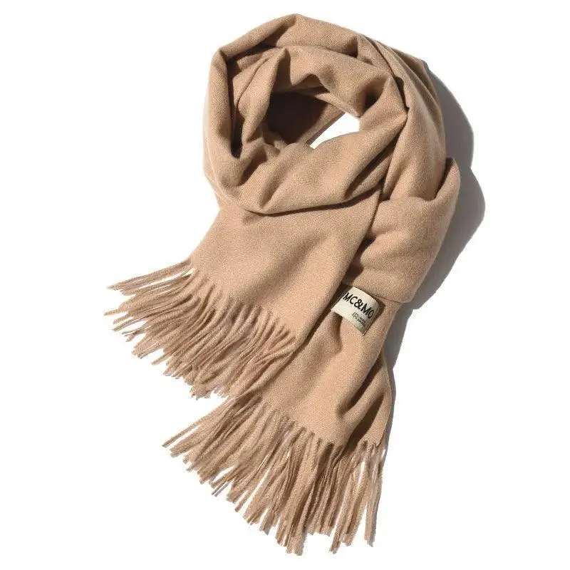 MAC049 Imitation Cashmere Solid Color Basic Tassel Scarf