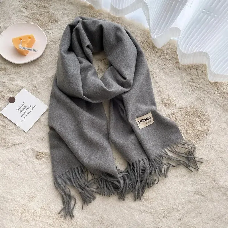 MAC049 Imitation Cashmere Solid Color Basic Tassel Scarf