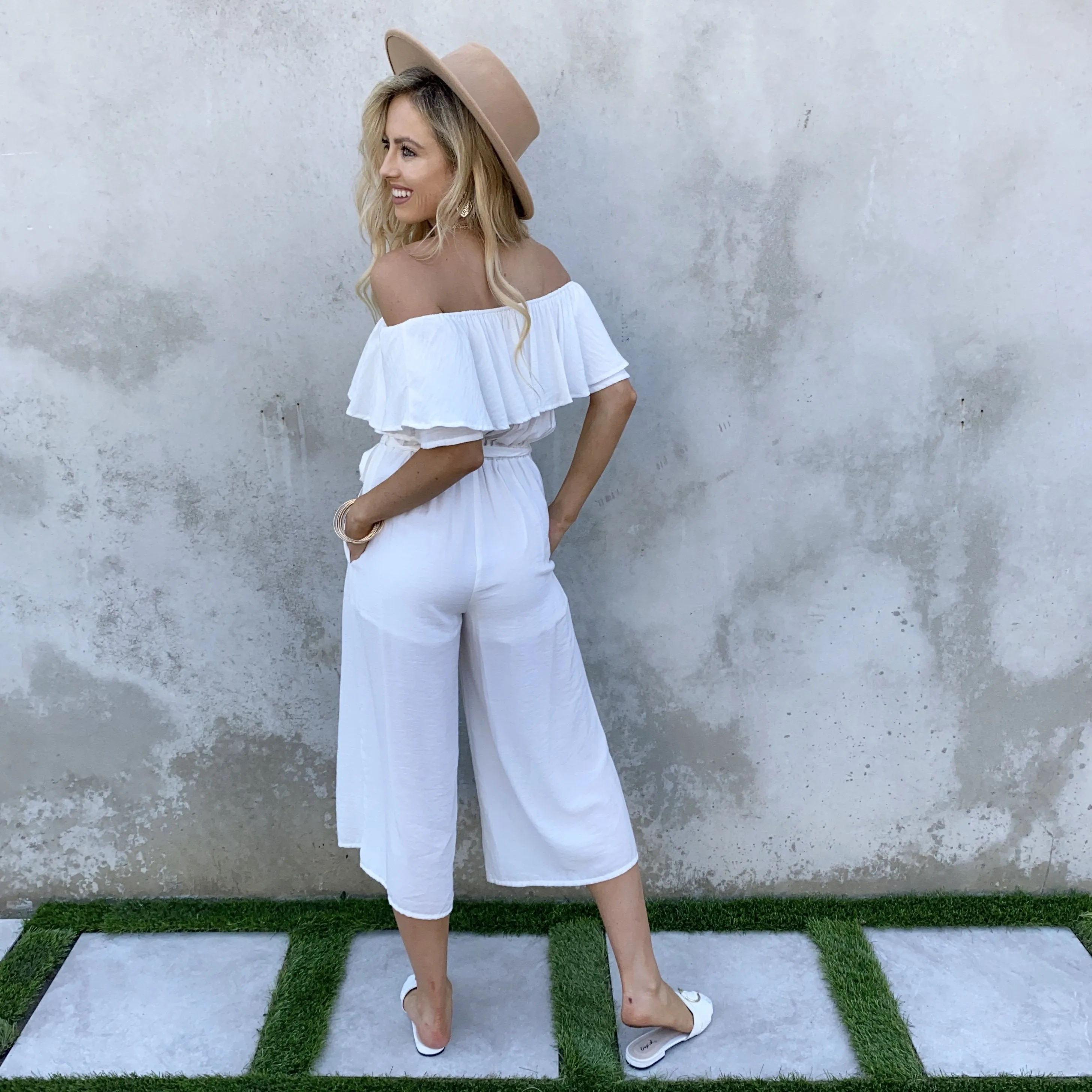 Madison Strapless Capri Jumpsuit in White