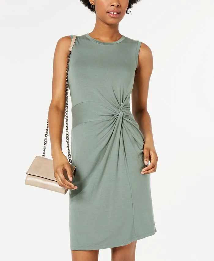 Maison Jules Women's Twist Front Sleeveless Jewel Neck Knee Length Sheath Dress Green Size Small