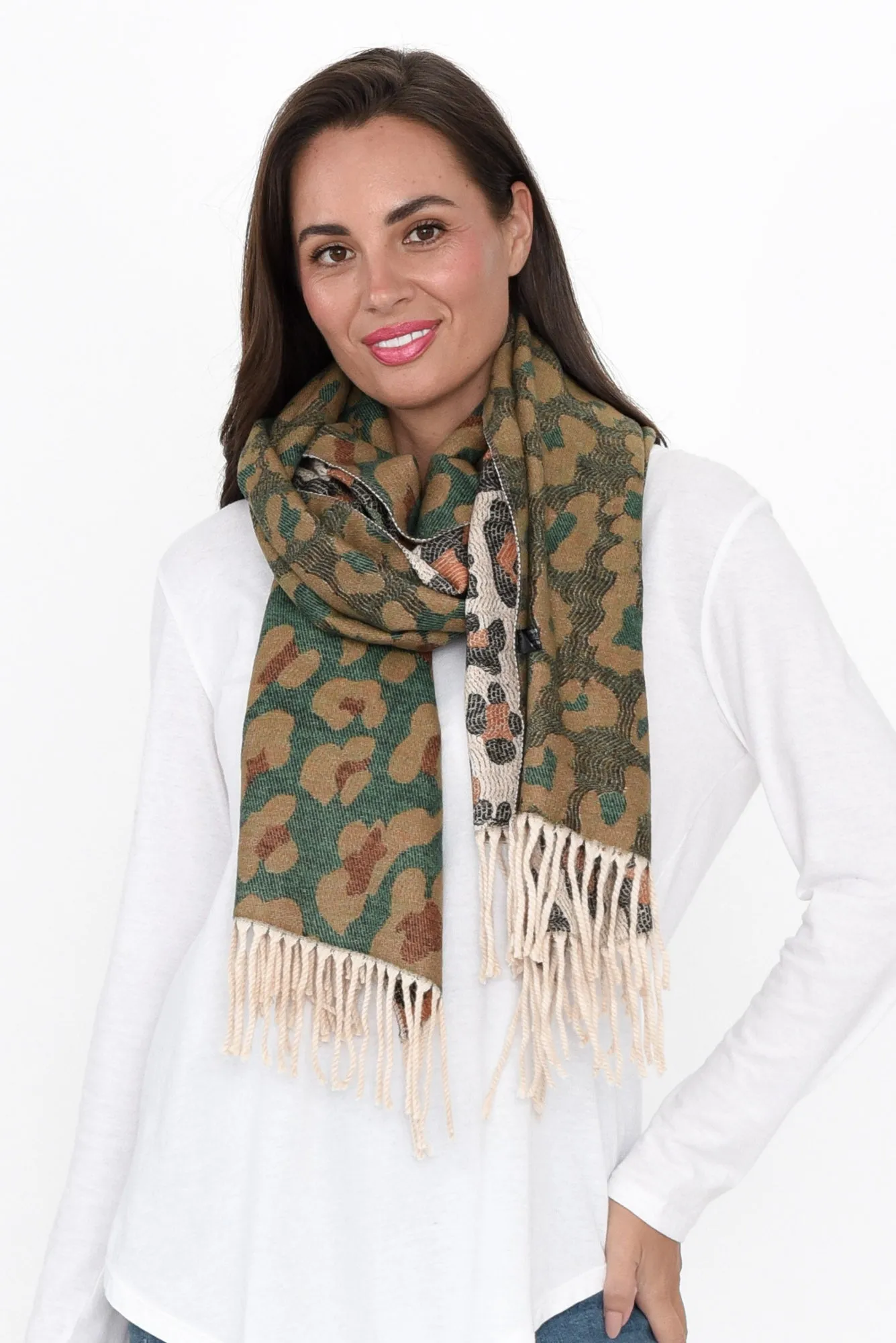 Marwa Orange Leopard Tassel Scarf