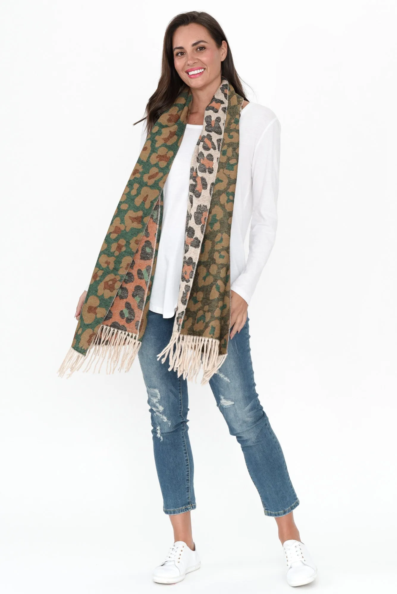 Marwa Orange Leopard Tassel Scarf