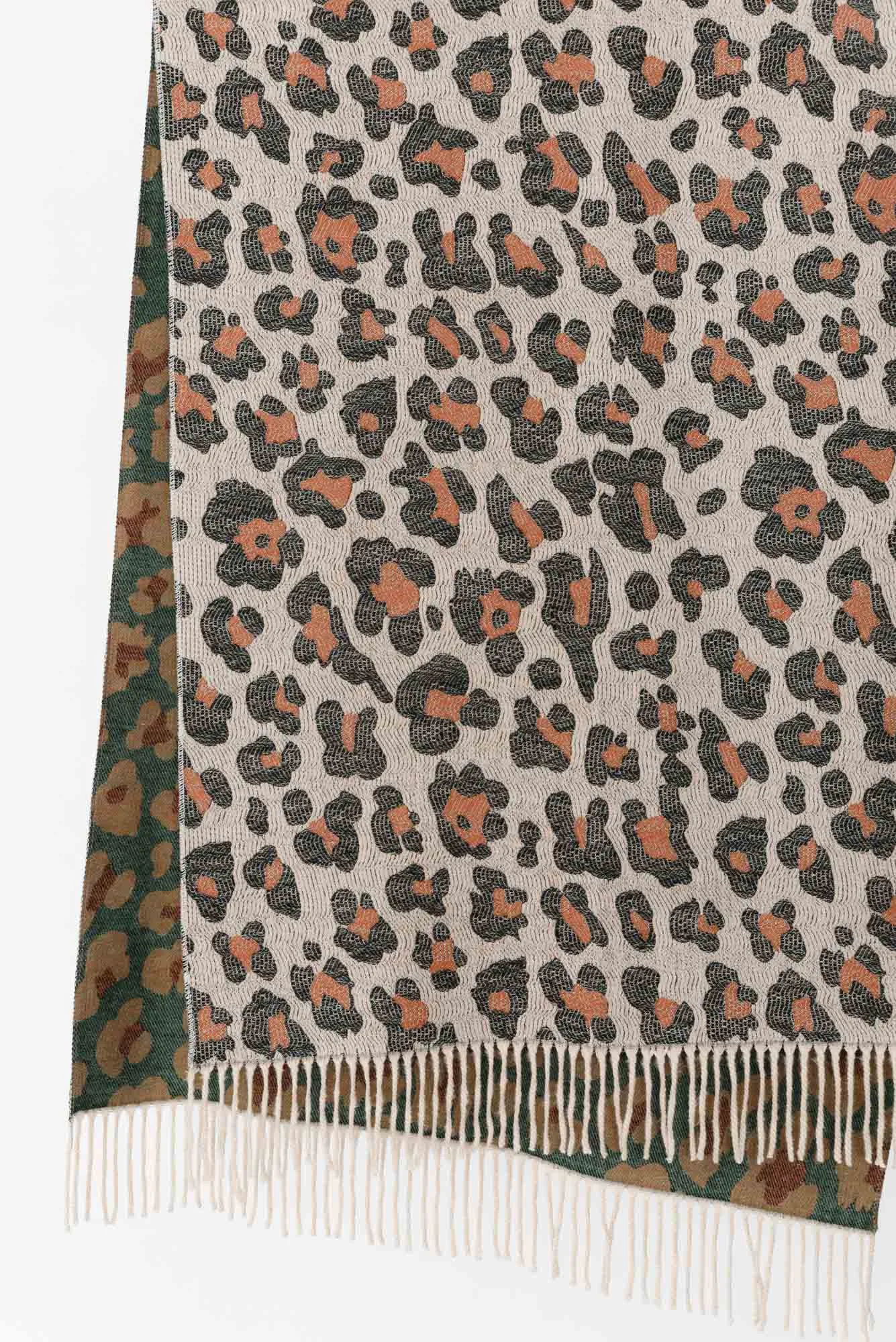 Marwa Orange Leopard Tassel Scarf