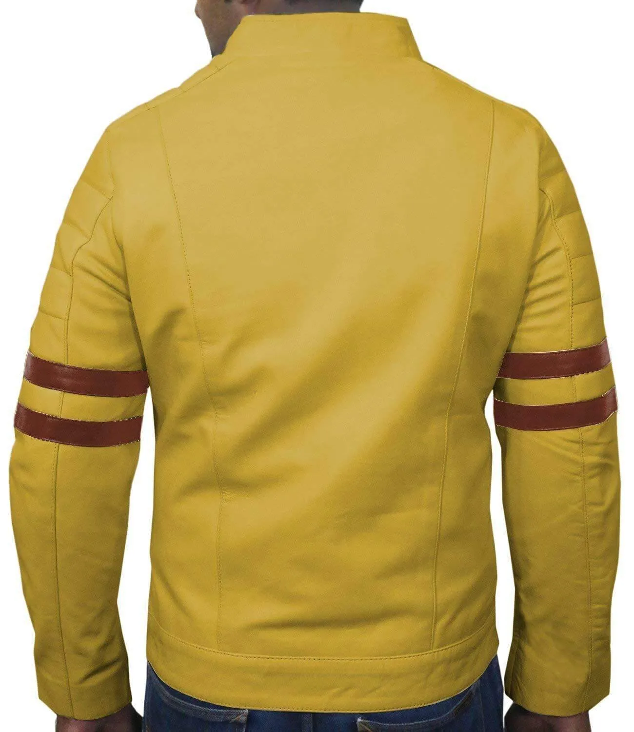 Men Genuine Lambskin Yellow Leather Brown Stripped Jacket Slim fit Biker Motorcycle Design jacket