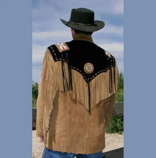 Men Western Fringe Jackets, Tan And Black Fringe Jacket, Fringe Jacket