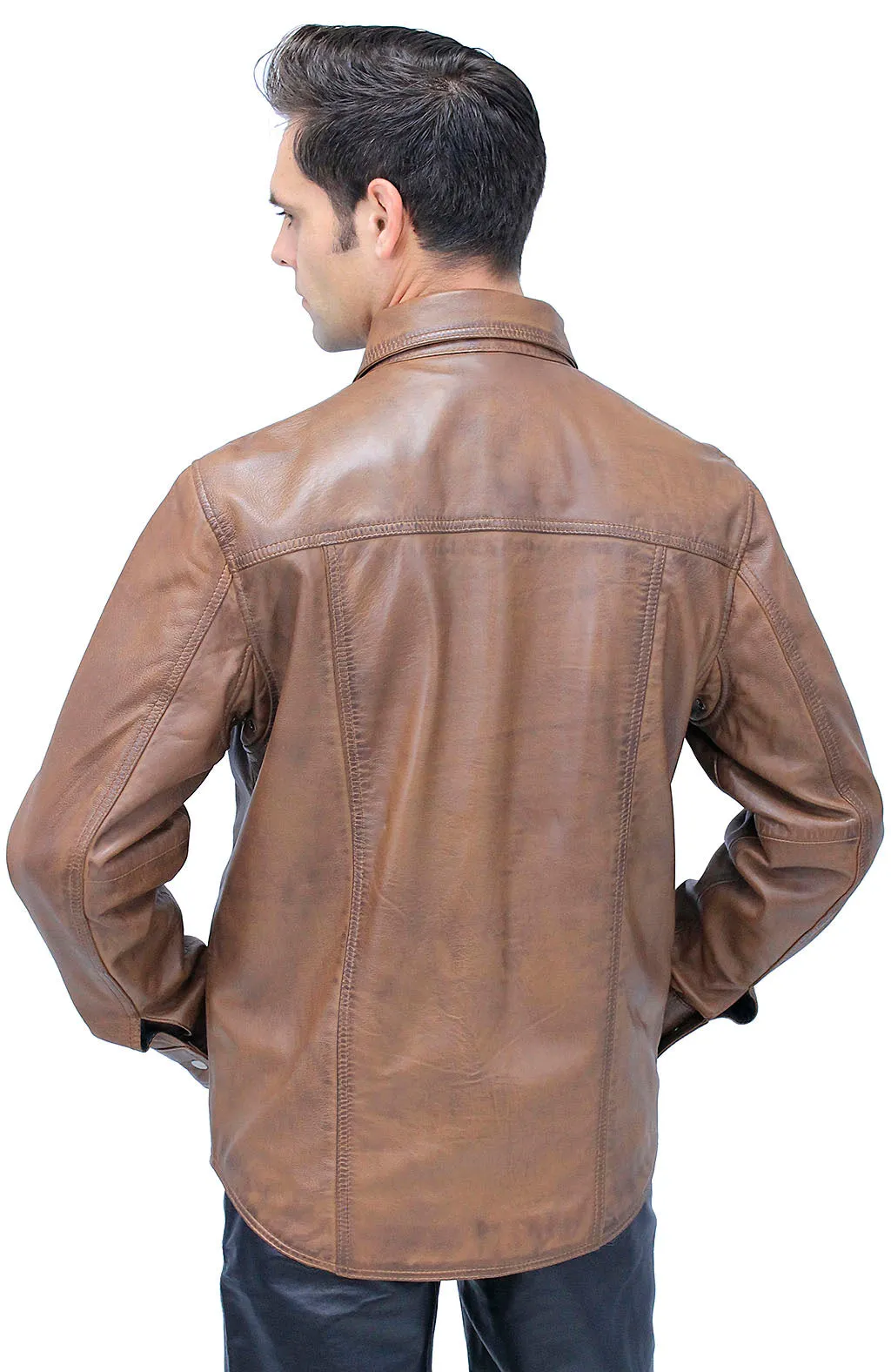 Men's Antiqued Brown Leather Shirt #MS24805GN