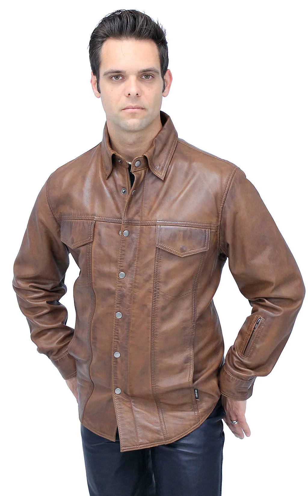 Men's Antiqued Brown Leather Shirt #MS24805GN