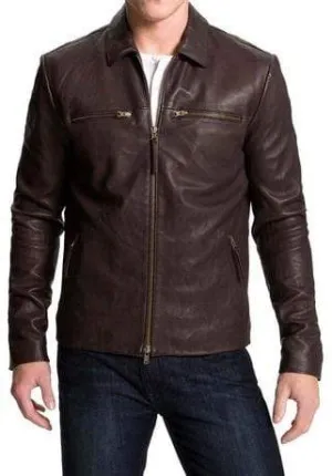 Men's Biker Leather Jacket, Men's Chocolate Brown Color Fashion Leather Jacket