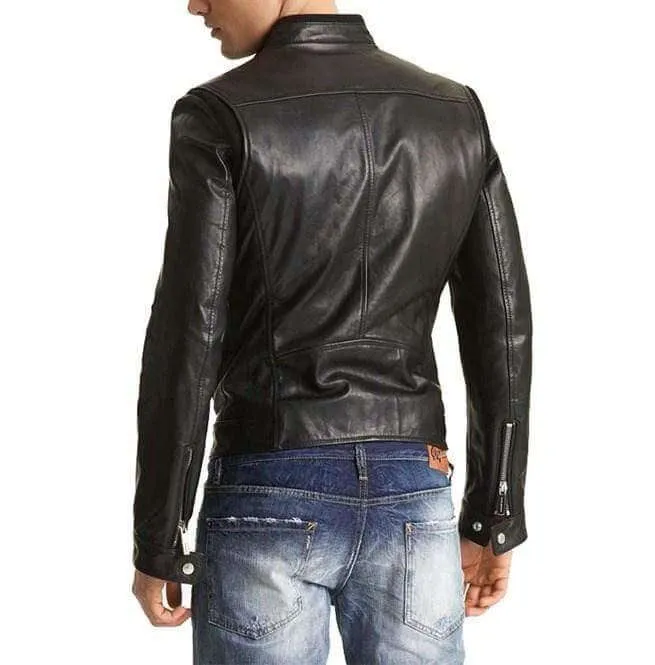 Men's Biker Leather Jacket, Slim Fit Pocket Leather Jacket Men's, Men Fashion Black Jacket